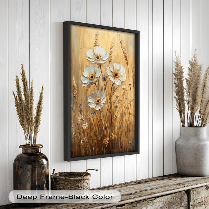 White Wildflowers in Wheat Field - Oil Painting