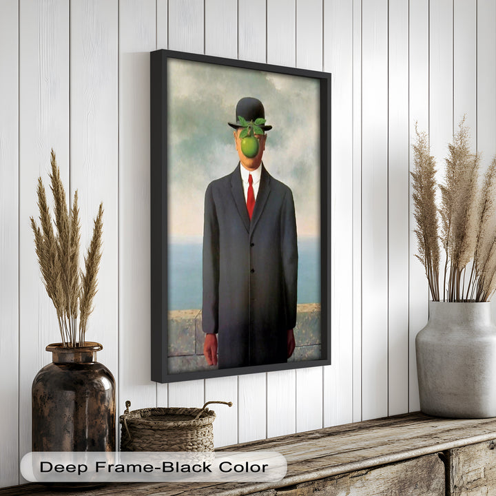 The Hidden Face – Surrealist Gentleman with Green Apple Oil Painting
