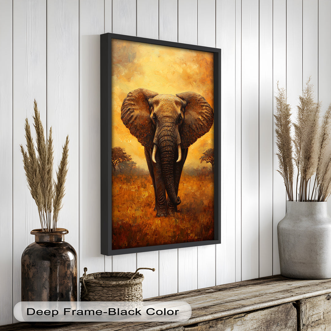 Majestic Elephant at Sunset – Wildlife Oil Painting