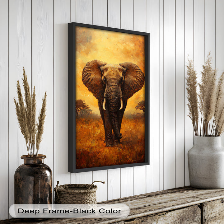 Majestic Elephant at Sunset – Wildlife Oil Painting