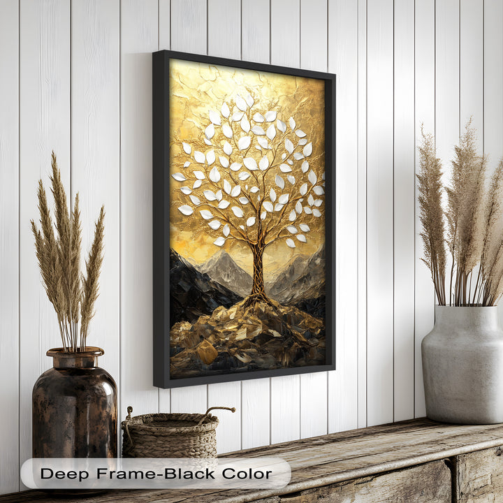 Golden Genesis – Abstraktes Ölgemälde „Baum des Lebens“