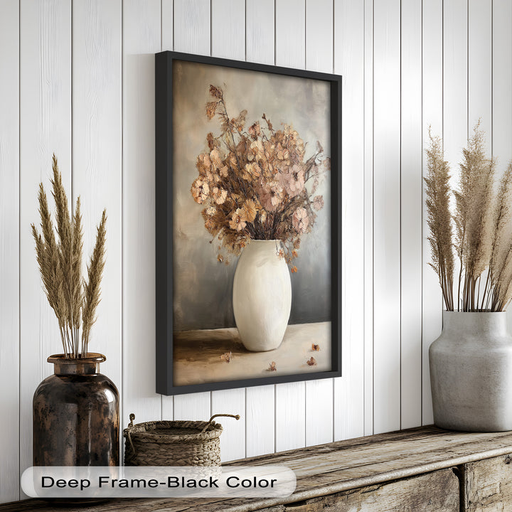 Brown Bouquet in White Vase - Flower Oil Painting