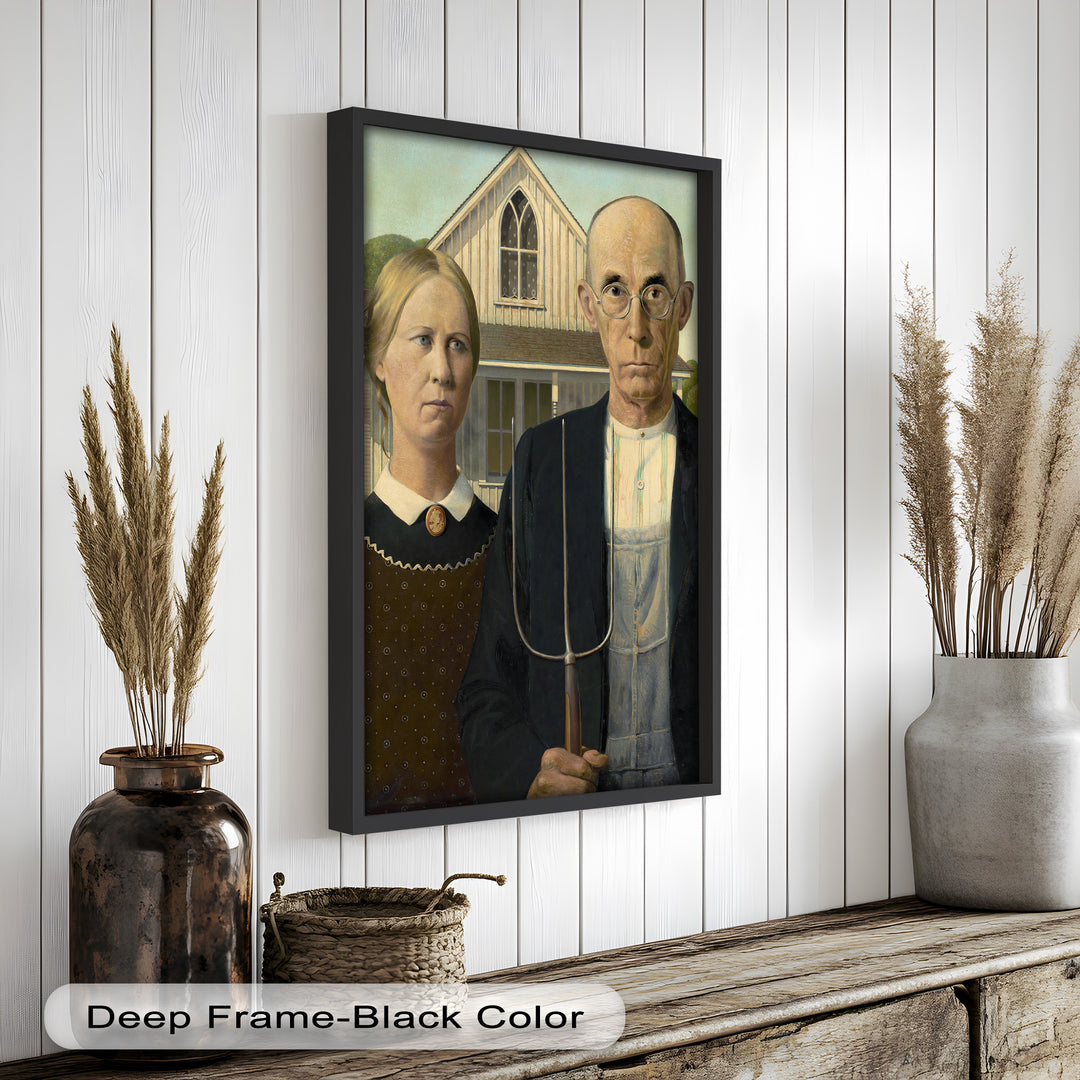 American Gothic – Ikonisches Porträt des Mittleren Westens, historisches Ölgemälde
