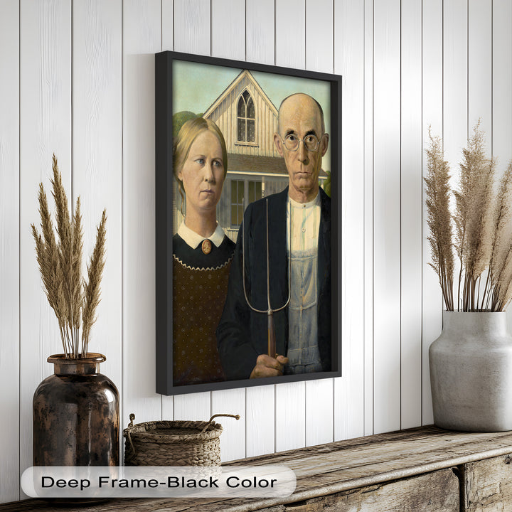 American Gothic – Ikonisches Porträt des Mittleren Westens, historisches Ölgemälde