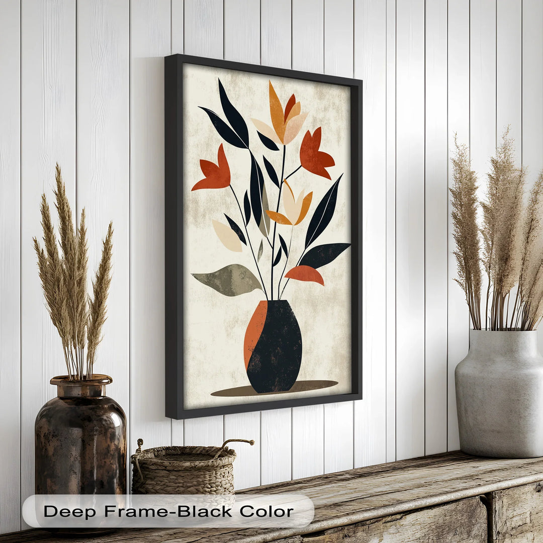 Earthy Boho Floral – Modern Abstract Vase Oil Painting - MyPhotoStation