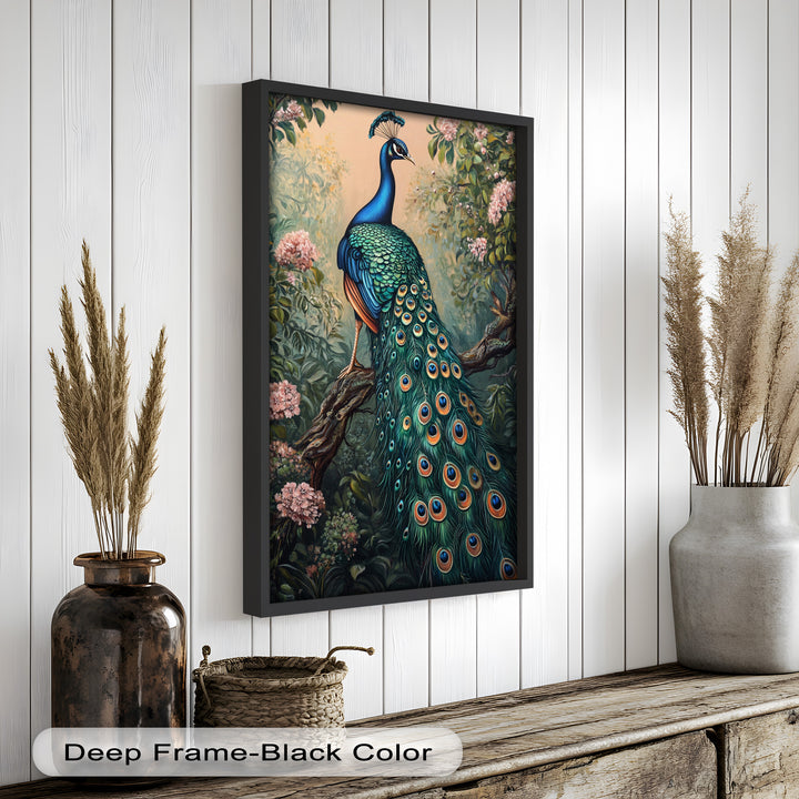 Peacock Among Blossoms – Regal Garden Beauty Animal Oil Painting