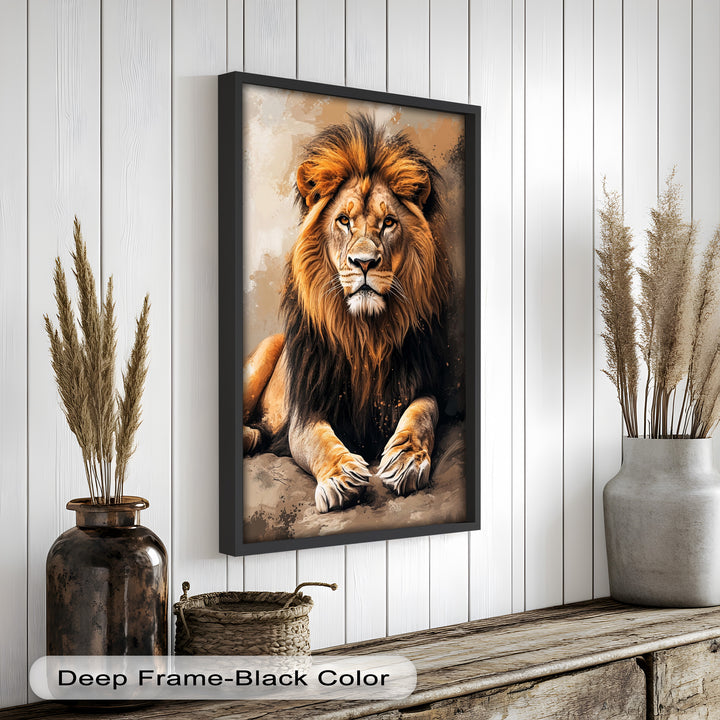 Lion Portrait in Warm Tones - Animal Oil Painting