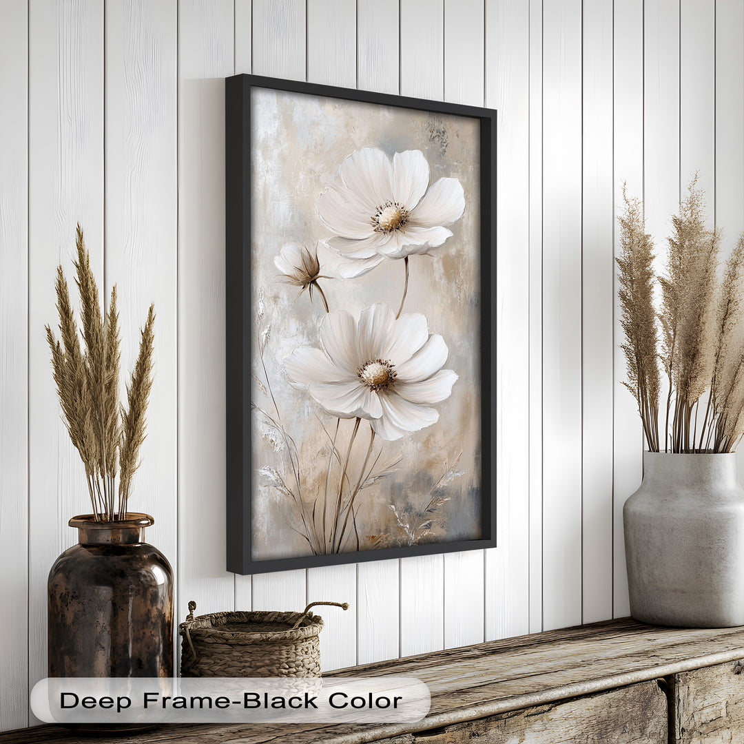 Soft Ivory Blooms – Neutral Flower Oil Painting