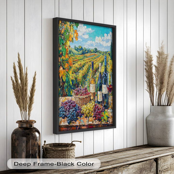 Wine Bottles and Grapes in Sunlit Fields - Still Life Oil Painting