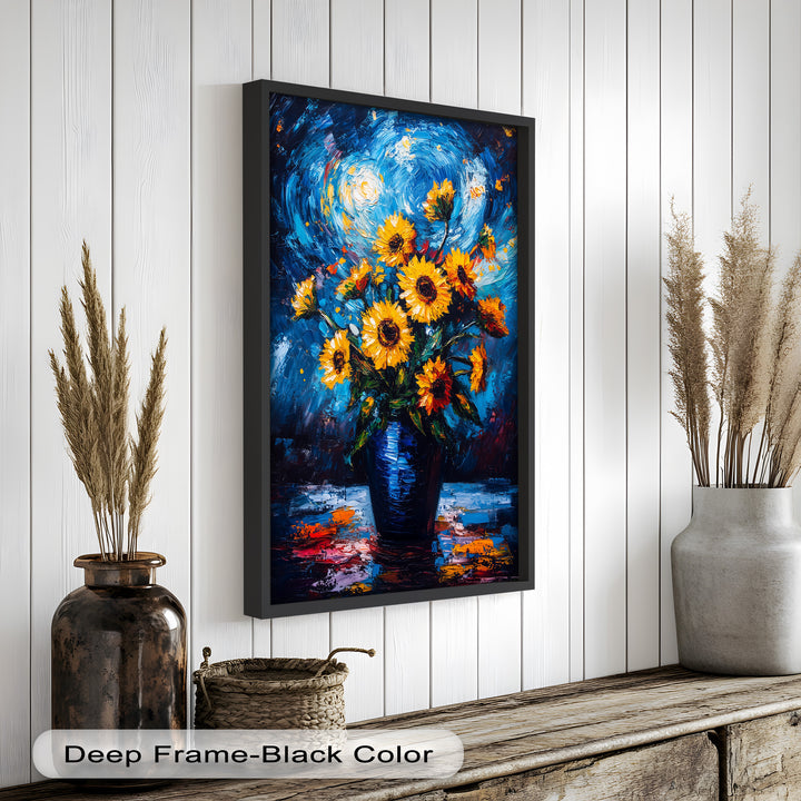 Sternennacht Sonnenblumen – Expressionismus Ölgemälde