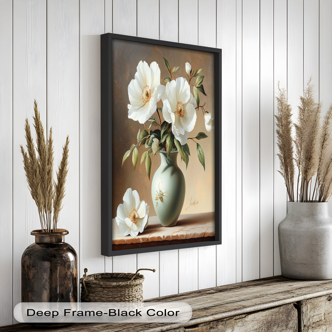 White Peony Still Life – Classic Floral Arrangement Flower Oil Painting