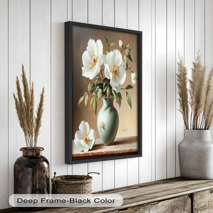 White Peony Still Life – Classic Floral Arrangement Flower Oil Painting