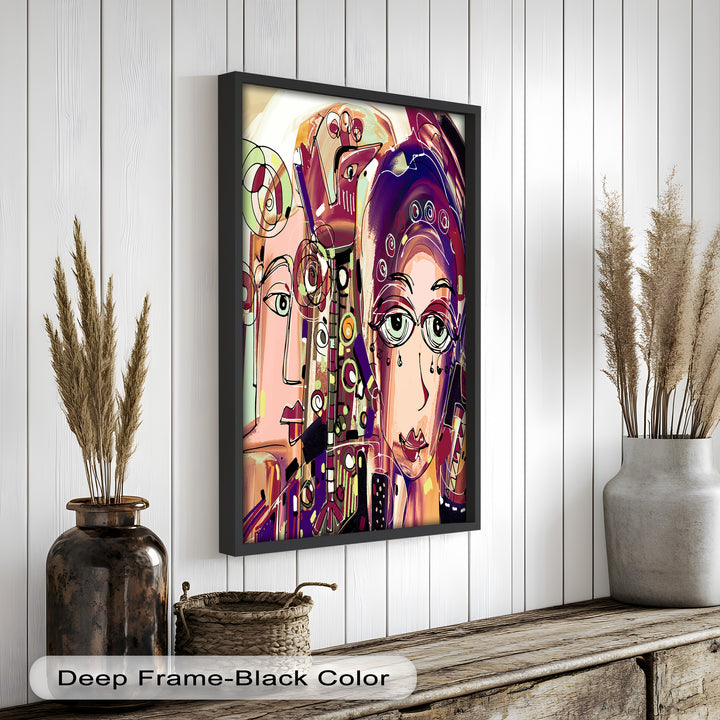Whispers in Color – Dual Faces with Expressive Eyes Picasso Oil Painting
