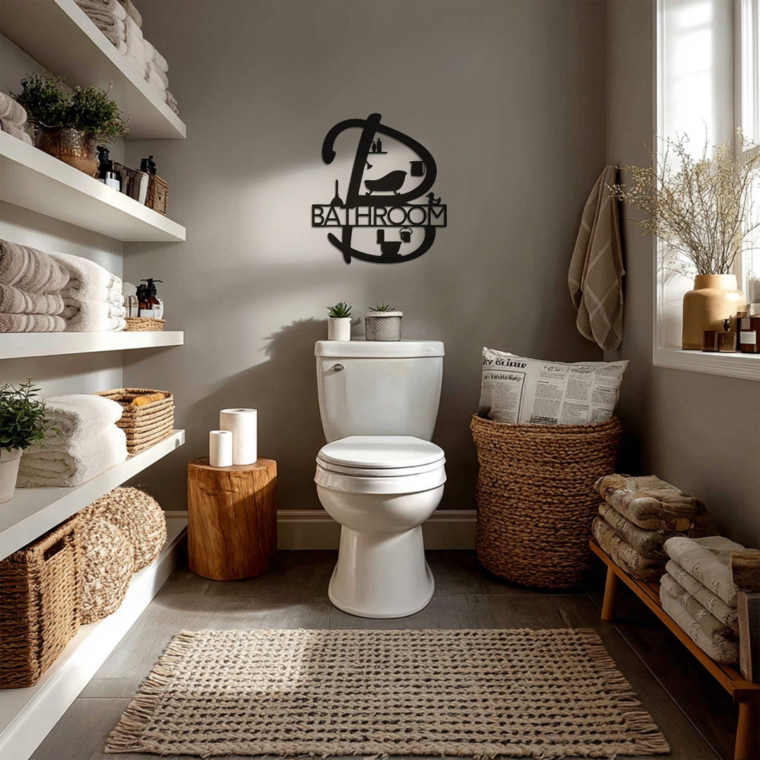 Elegant Letter B – Bathroom Metal Wall Art Sign