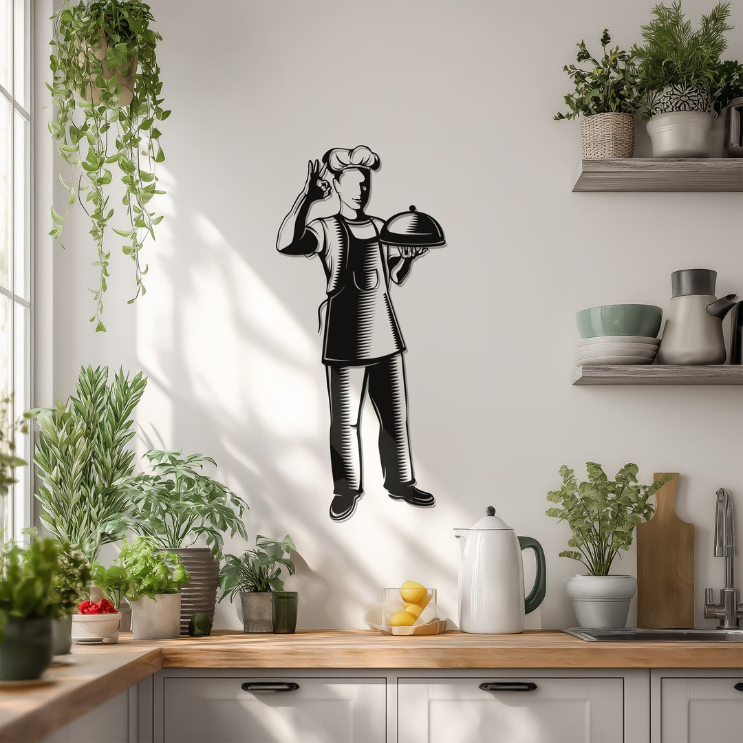 Golden Chef Silhouette – Kitchen Metal Wall Art