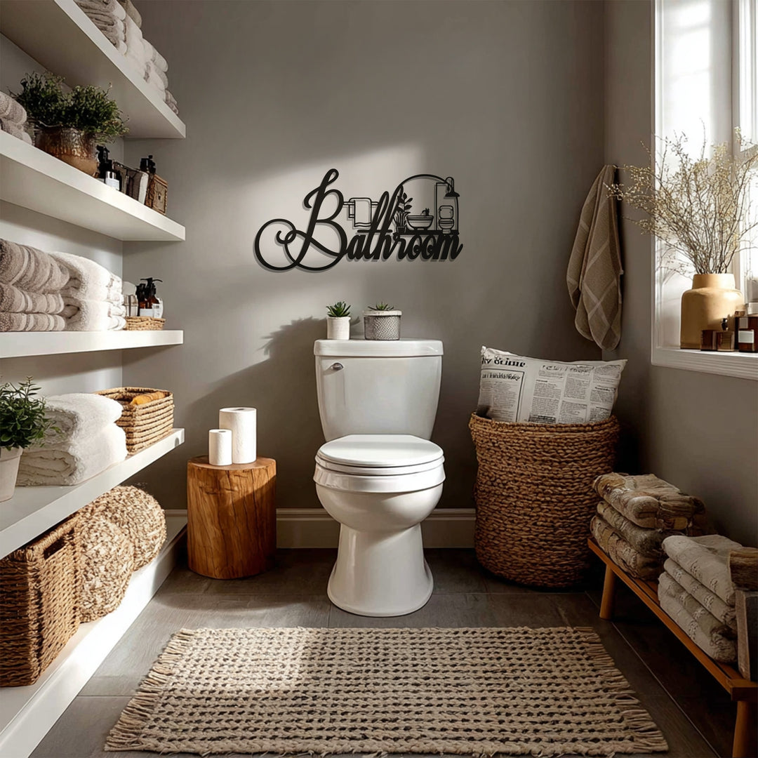 Elegant Script Bathroom – Modern Metal Wall Art Decor