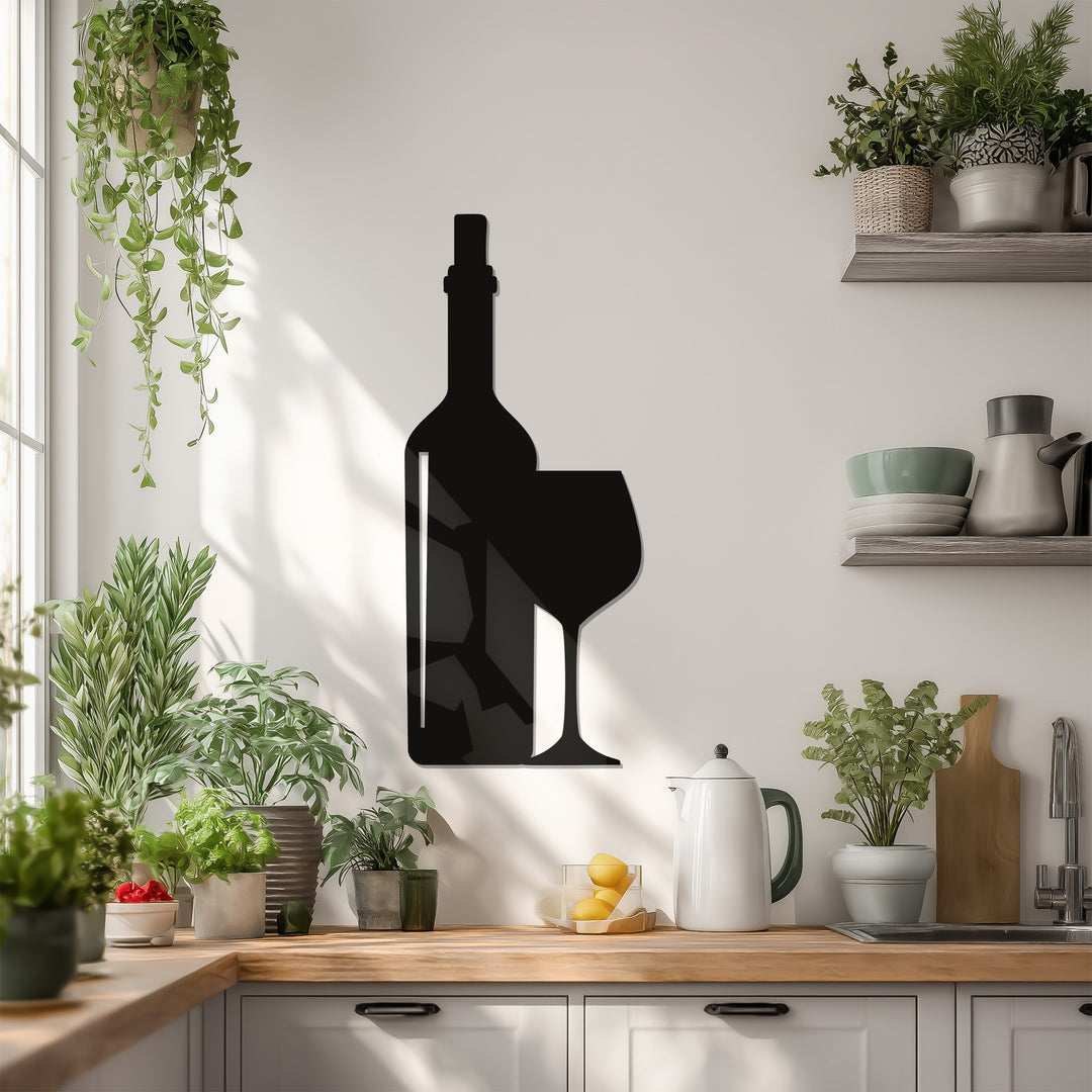 Wine Bottle & Glass – Modern Kitchen Metal Wall Art