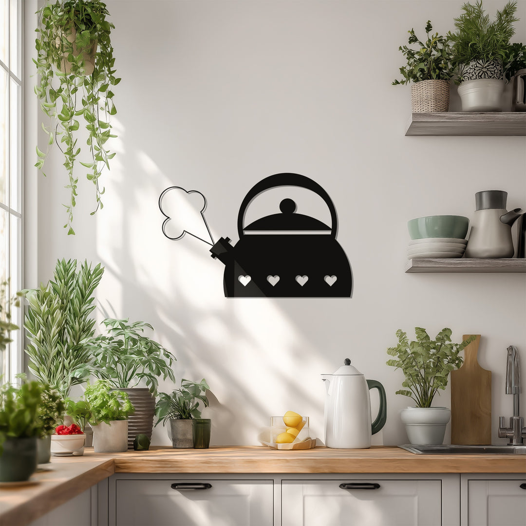 Heart Kettle Silhouette – Cozy Kitchen Metal Wall Art