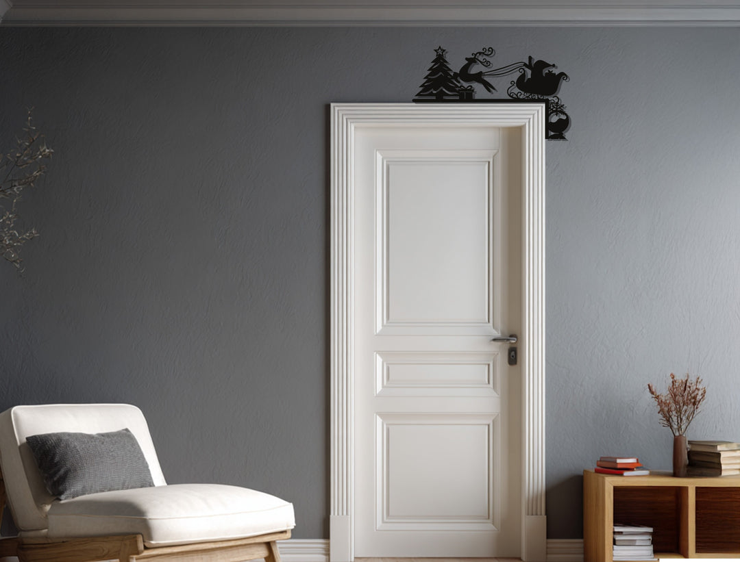 زلاجة سانتا وشجرة عيد الميلاد – ديكور معدني للمدفأة