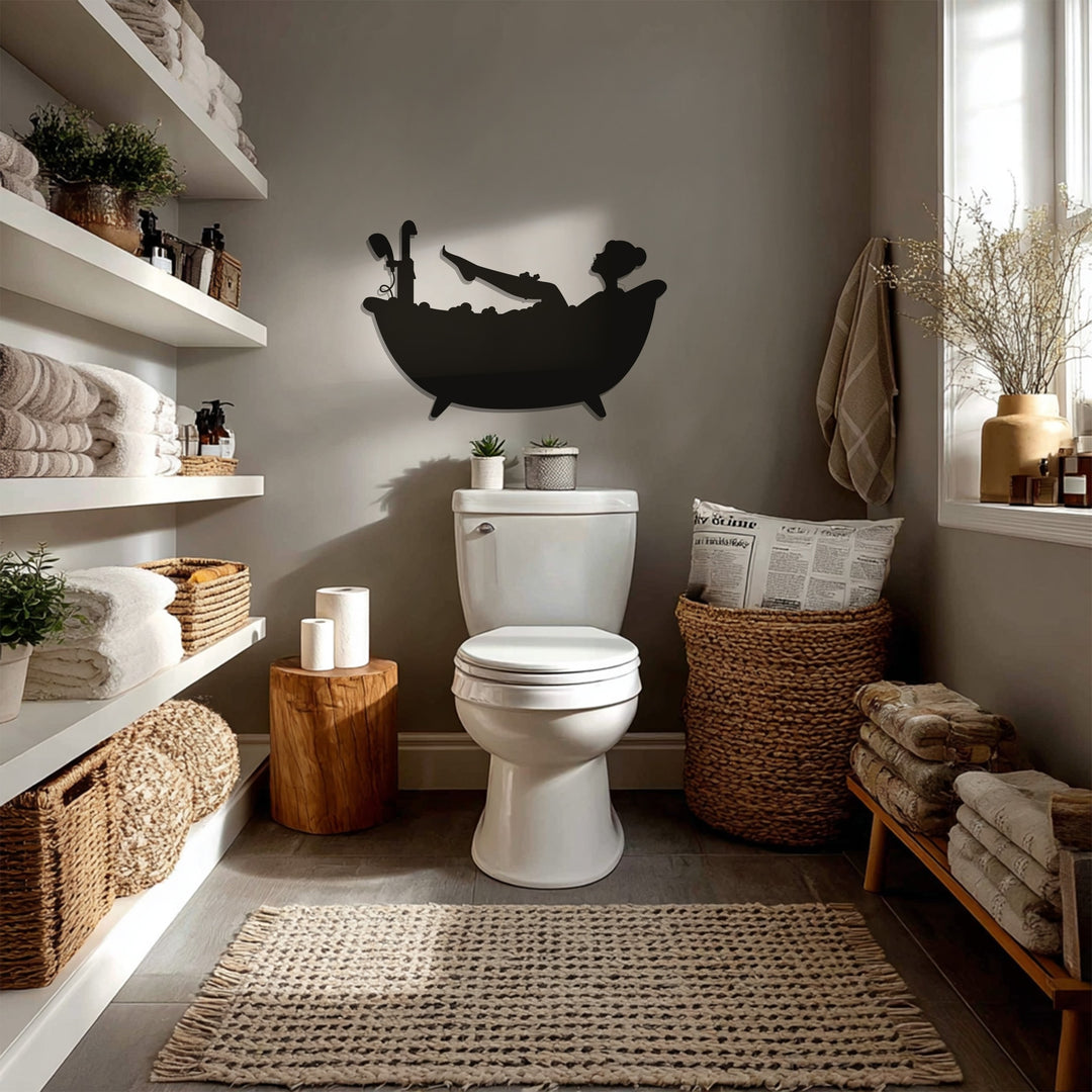 Relaxing Bathtub Silhouette – Modern Bathroom Metal Wall Art