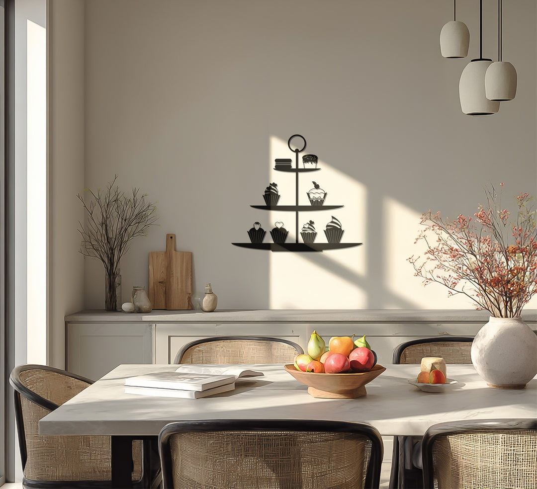 Cupcake Stand Silhouette – Sweet Kitchen Metal Wall Art