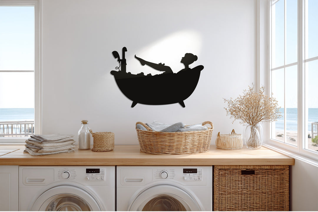 Relaxing Bathtub Silhouette – Modern Bathroom Metal Wall Art