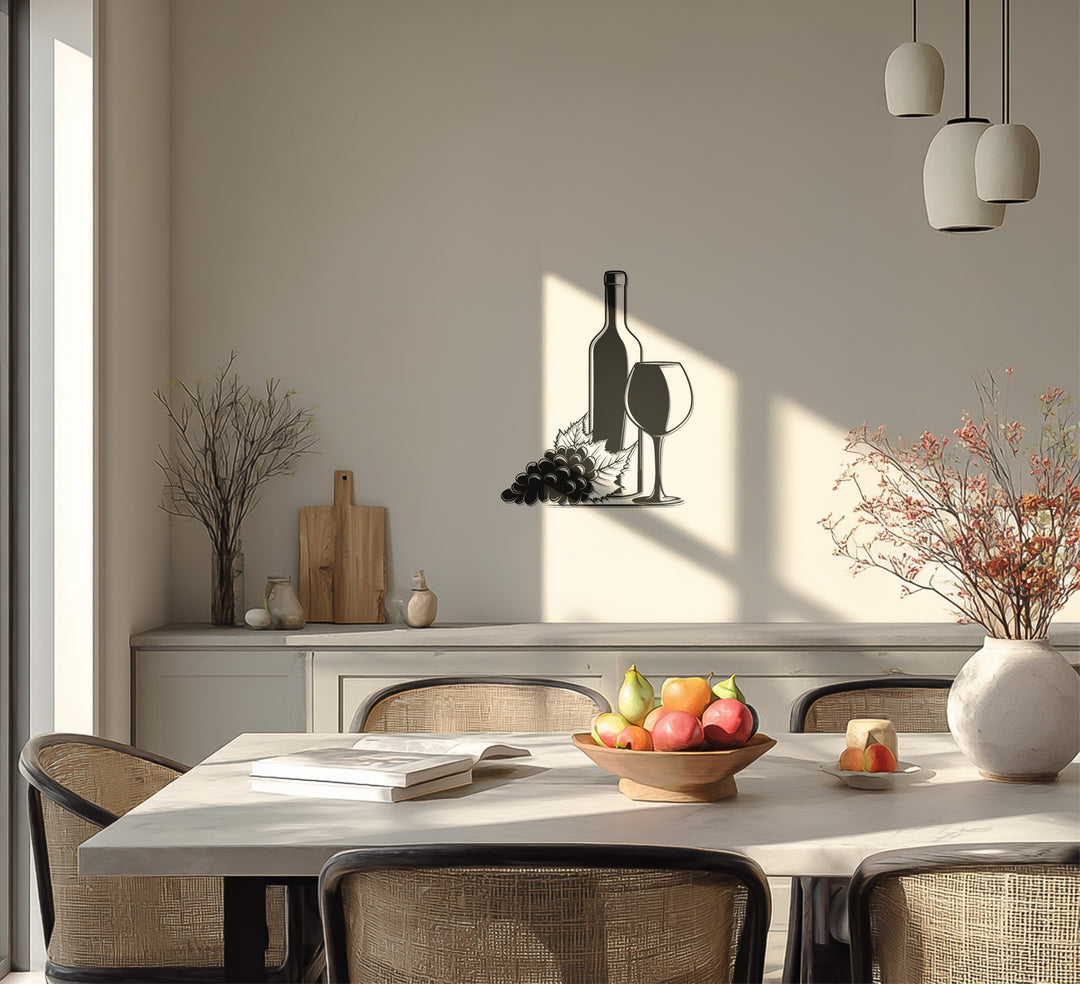 Wine Bottle & Glass Metal Wall Art – Modern Kitchen & Bar Decor