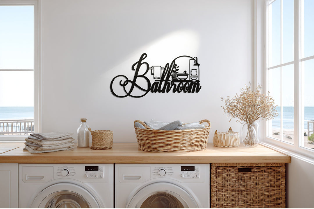 Elegant Script Bathroom – Modern Metal Wall Art Decor