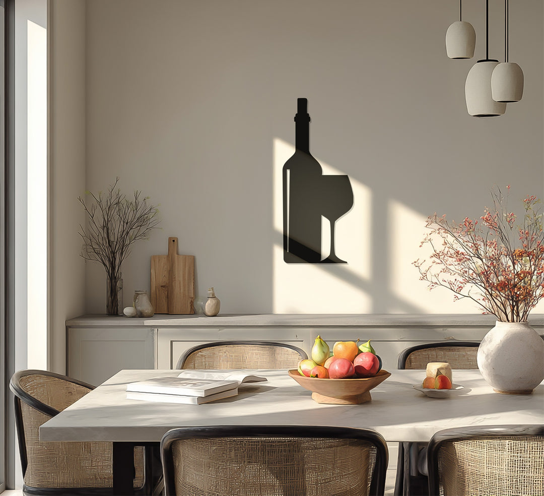 Wine Bottle & Glass – Modern Kitchen Metal Wall Art