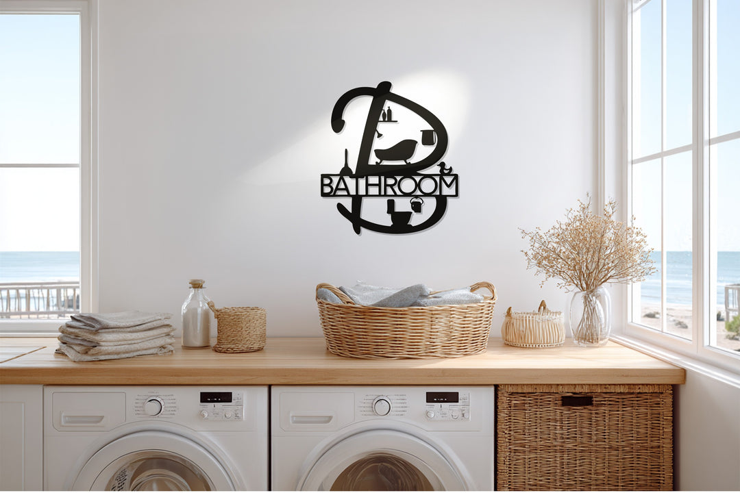 Elegant Letter B – Bathroom Metal Wall Art Sign