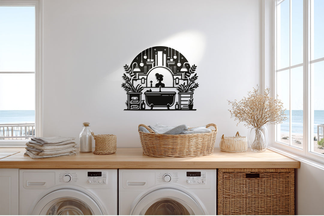 Modern Vanity Scene – Elegant Bathroom Metal Wall Art