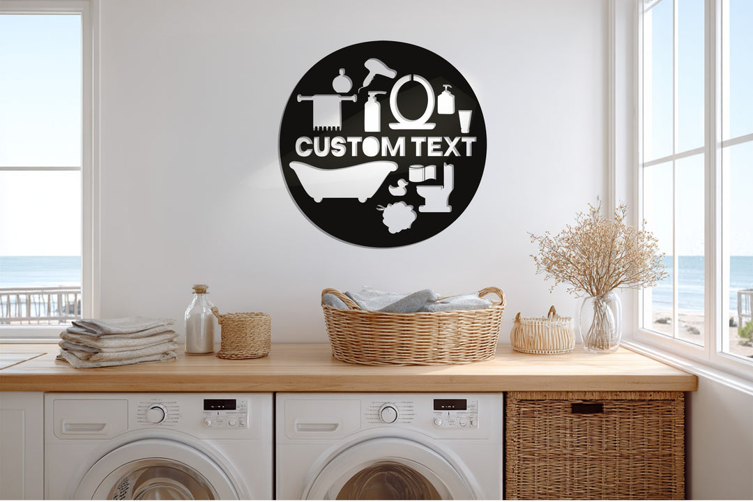 Custom Bathroom Sign – Personalized Round Metal Wall Art