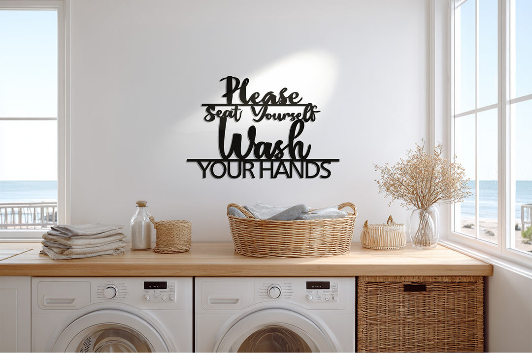 Please Seat Yourself & Wash Your Hands – Modern Bathroom Metal Wall Art