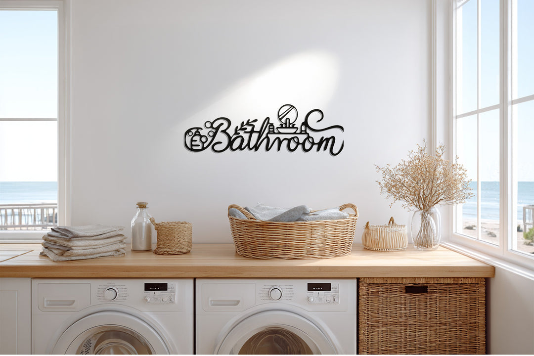 Stylish Script Bathroom – Modern Metal Wall Art Sign