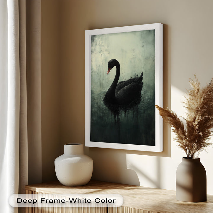 Solitary Grace – Moody Black Swan Oil Painting