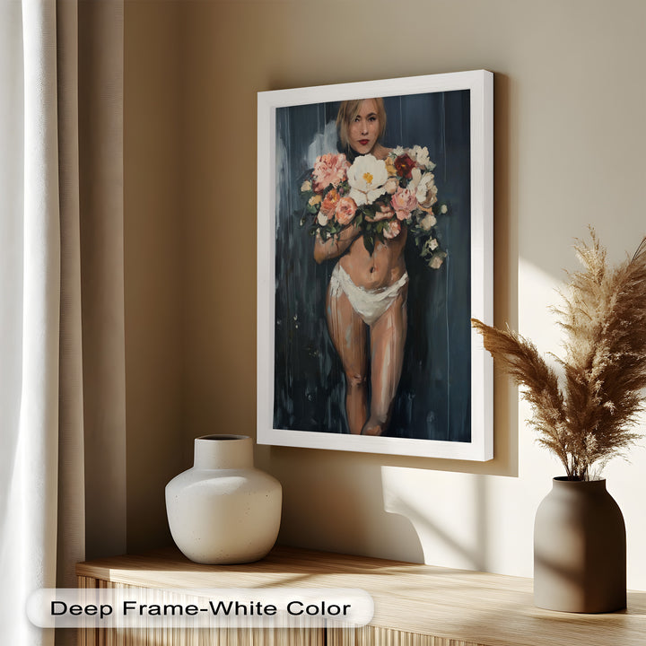Floral Embrace – Abstract Nude with Blooming Bouquet Oil Painting