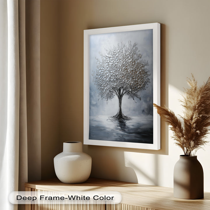 Silver Stillness – Tree in Monochrome Abstract Oil Painting