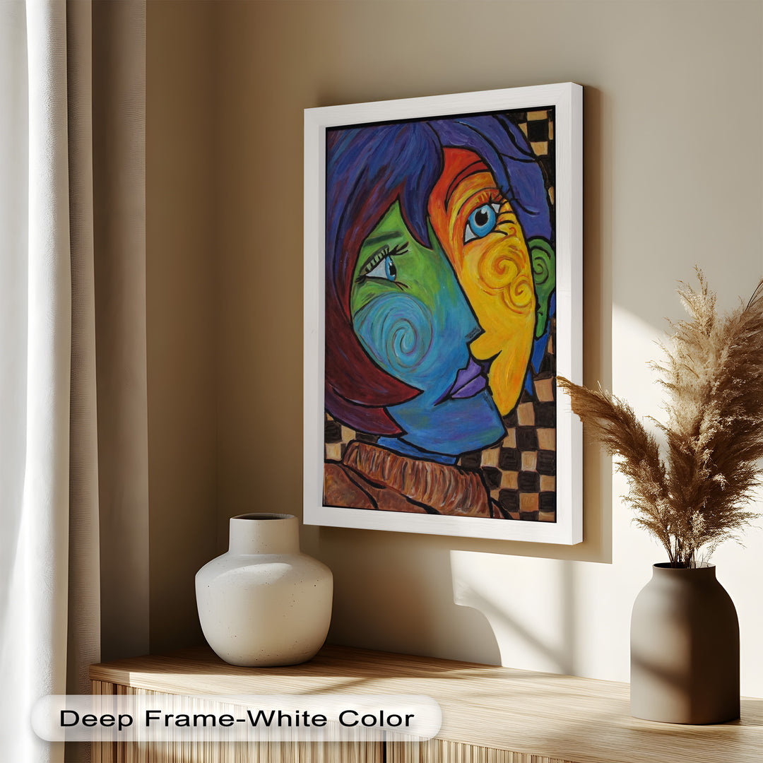 Dual Emotions – Vibrant Abstract Portrait Picasso Oil Painting