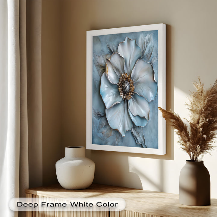 Blue Mist Bloom – Sculptural Petal Flower Oil Painting