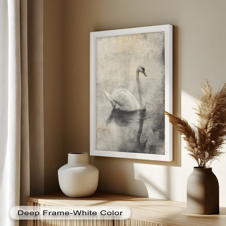 Silent Grace – Monochrome Swan on Still Water Oil Painting
