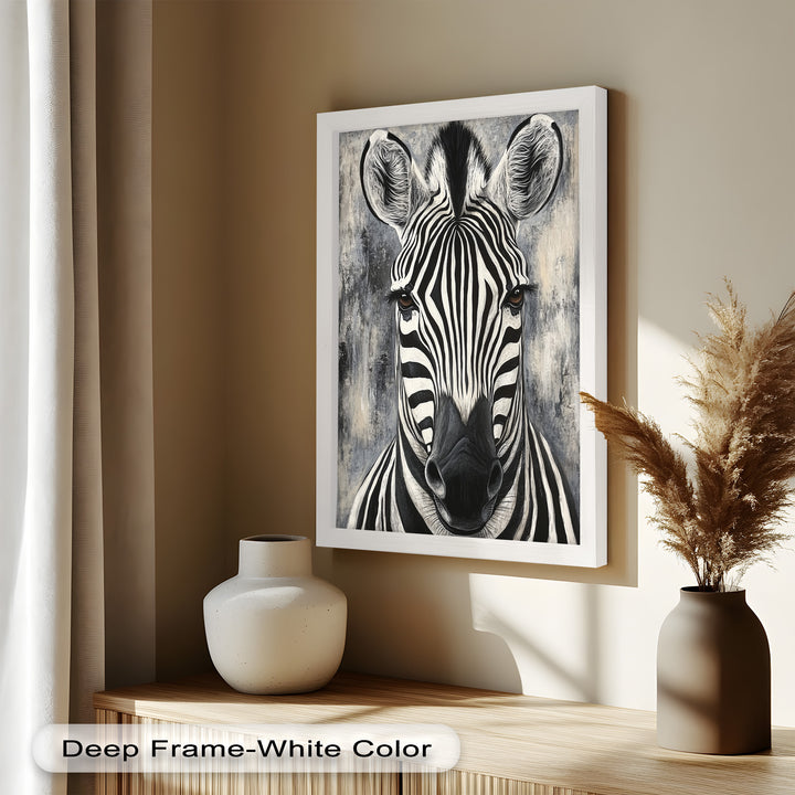 Zebra Portrait – Bold Black and White Animal Oil Painting