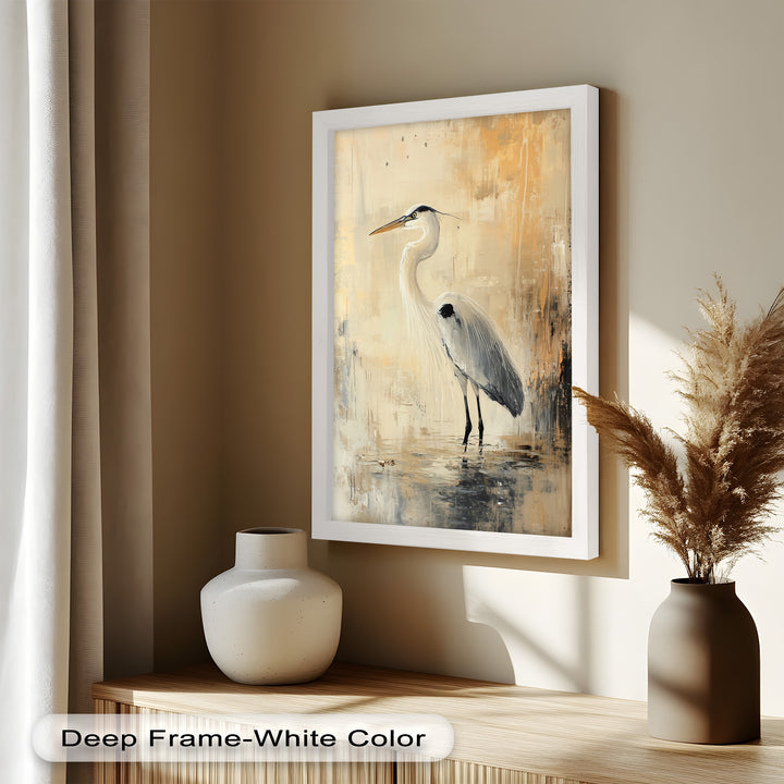 Golden Stillness – Heron in Reflective Water Oil Painting