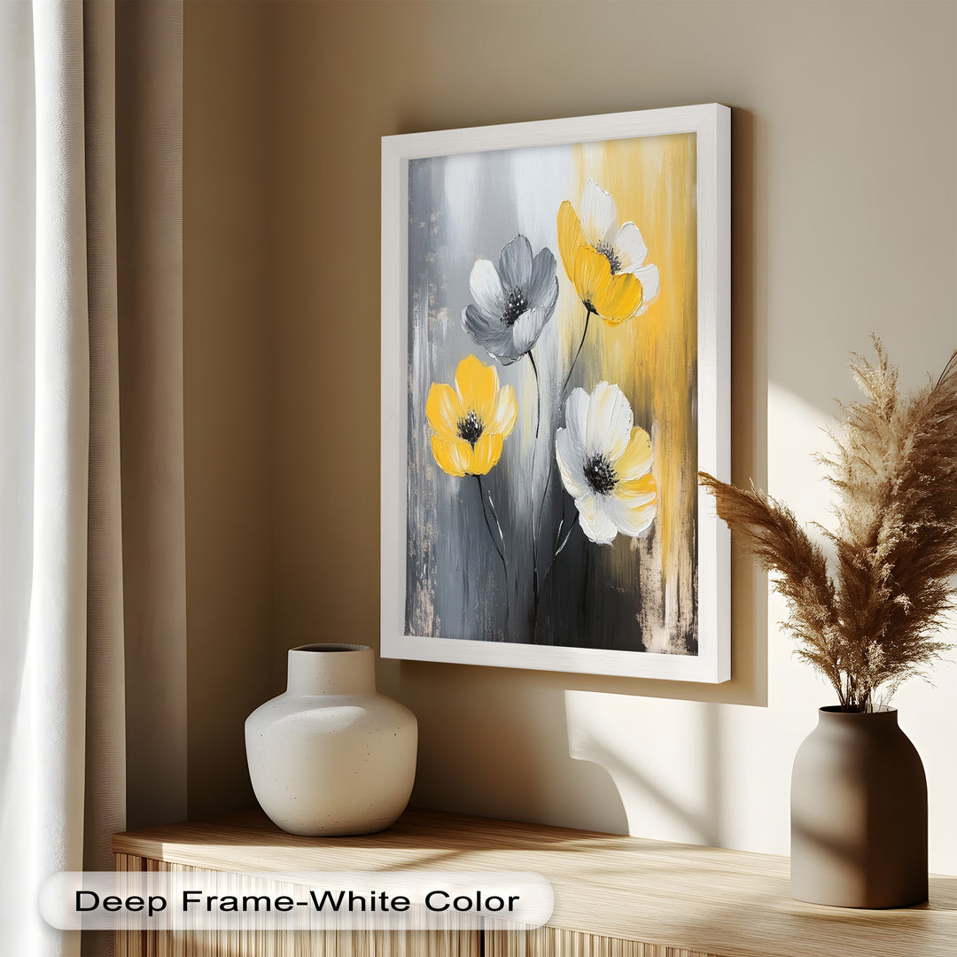Golden Harmony – Yellow and White Floral Oil Painting