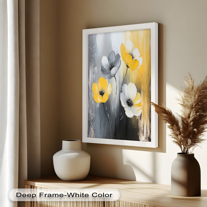 Golden Harmony – Yellow and White Floral Oil Painting
