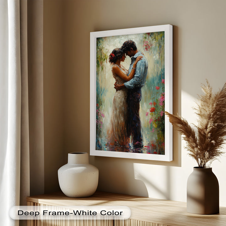 Romantic Couple Surrounded by Blooms - Love Oil Painting