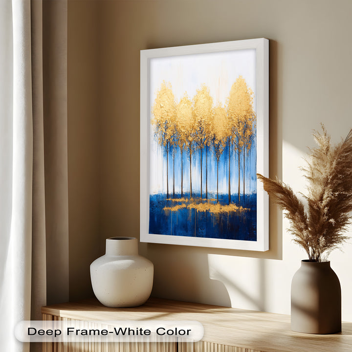 Goldene Bäume am blauen Horizont - Abstraktes Ölgemälde