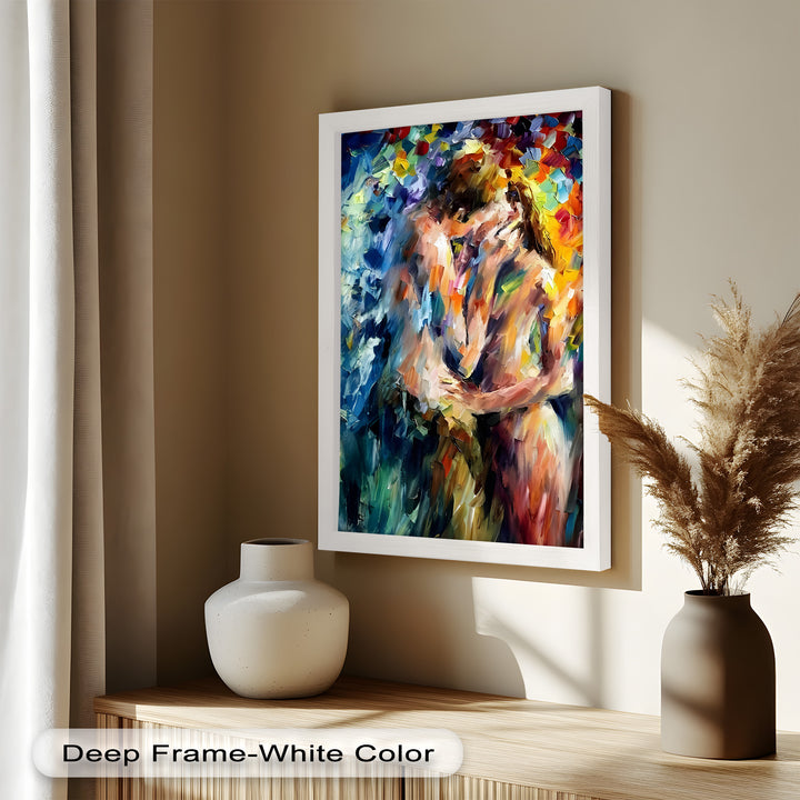 Ethereal Embrace – Abstract Lovers in a Burst of Color Oil Painting
