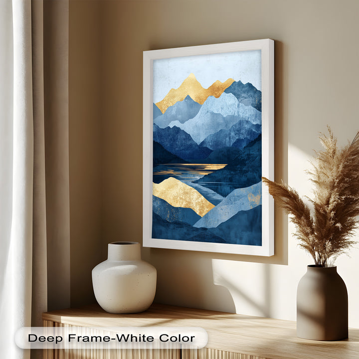 Golden Horizon – Abstract Blue Mountain Landscape Oil Painting