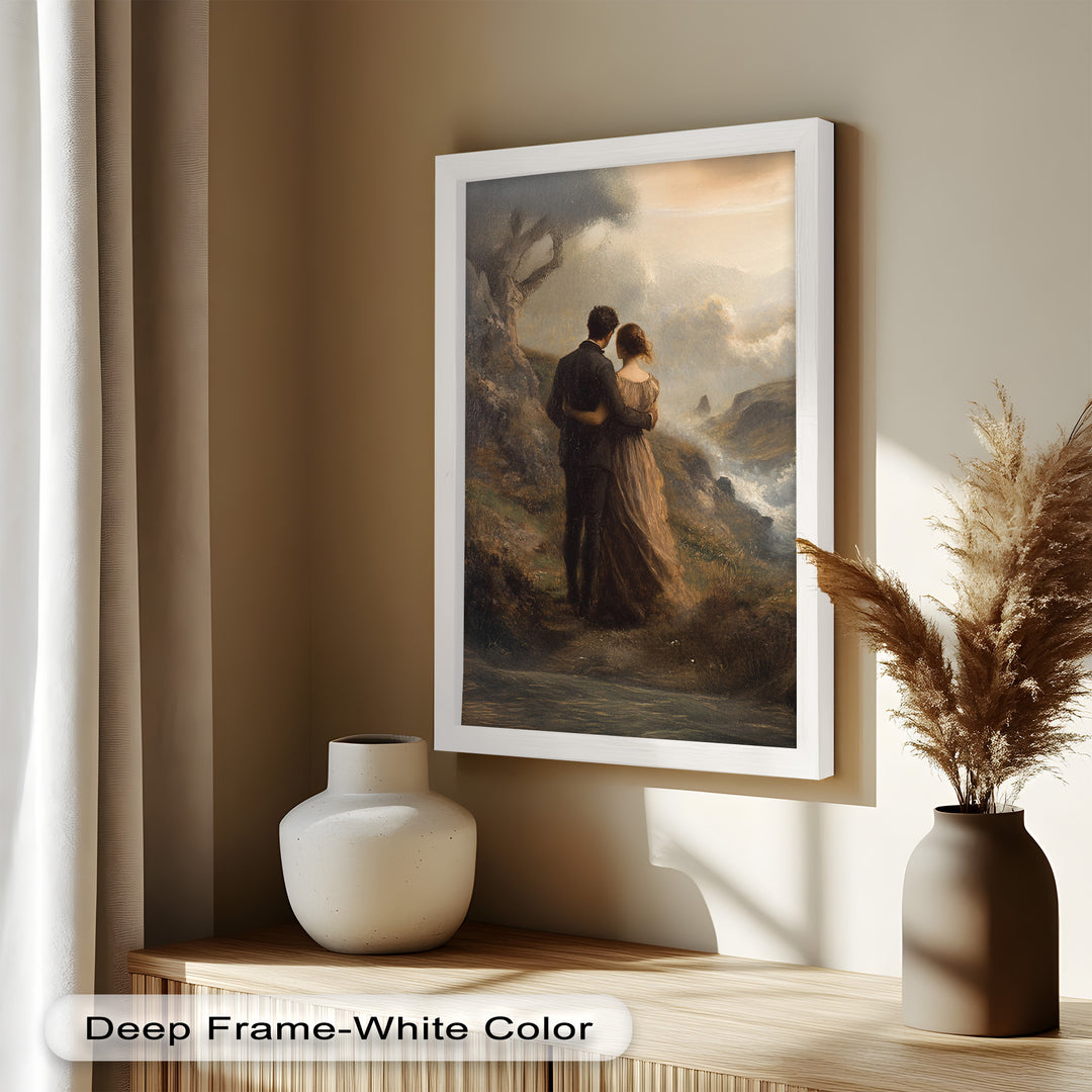 Embrace on the Cliffside – Oil Painting of Lovers in Nature