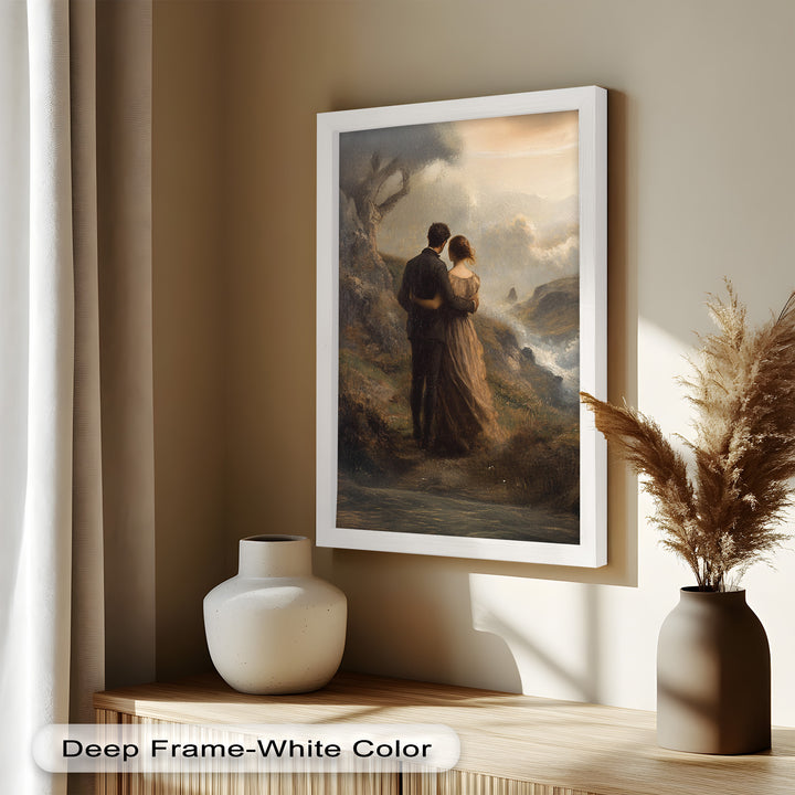 Embrace on the Cliffside – Oil Painting of Lovers in Nature
